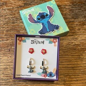 Disney Stitch Earrings with Red and Blue Details